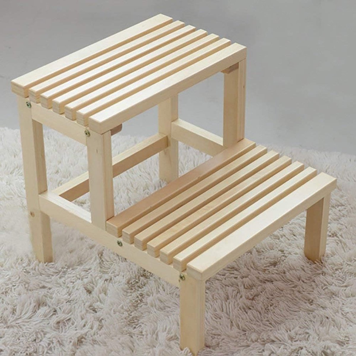 Houten Opstapje - Voetenbankje Krukje - Extra Zithoogte - Twee Lagen - 40x44x41 cm - Houtkleur