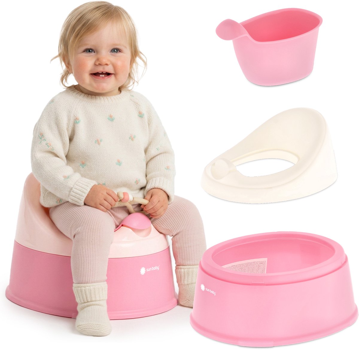 sun baby Potje NESTPOT - 18-36 maanden - antislipvoeten, ergonomische rugleuning, verwijderbare inzet, kunststof, tot 15 kg - Roze-Wit