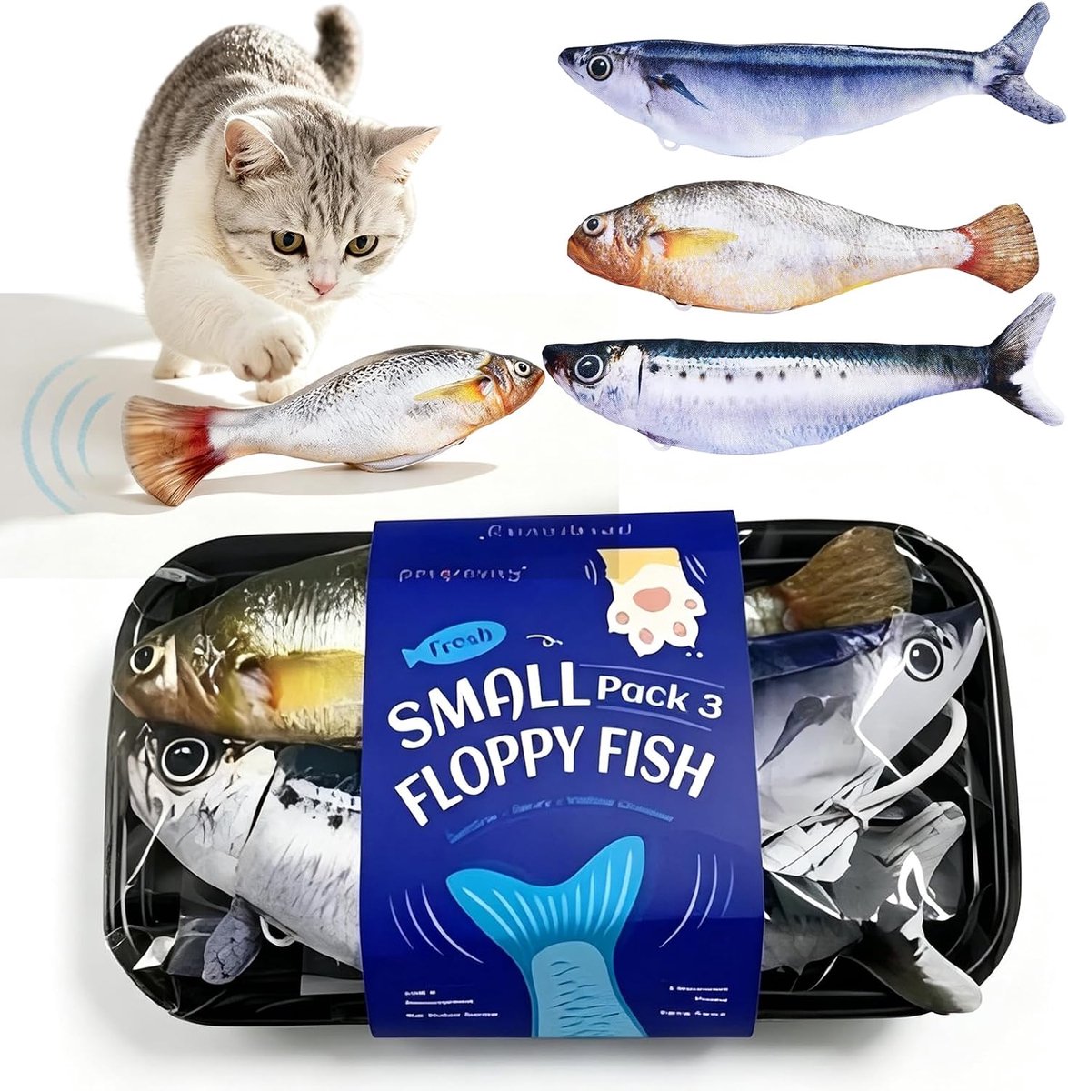 Elektronisch Vis Kattenspeelgoed - Robo Vis Speeltjes - Katten Vermaken - Bewegingsgeactiveerd Fladderen - 3 stuks - Blauw