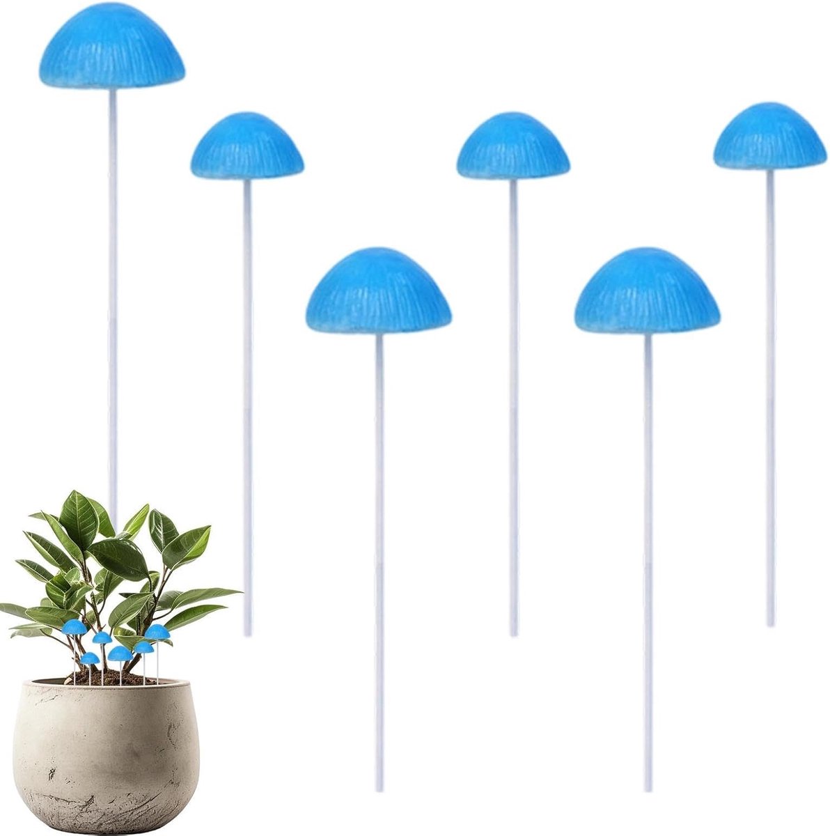 Paddenstoelen Tuinpaaltjes - Mini Paddestoel Decoratie - Sprookjes Tuin Creëren - Kleurvast Hars - 6 Stuks - Blauw