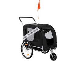 Oryxearth 2-in-1 Hondenbuggy en Aanhanger – Opvouwbare Pet Stroller Zwart– Stalen Frame tot 80 kg – Ademend Gaas & Veiligheidsharnas – Voor Kleine en Grote Huisdieren