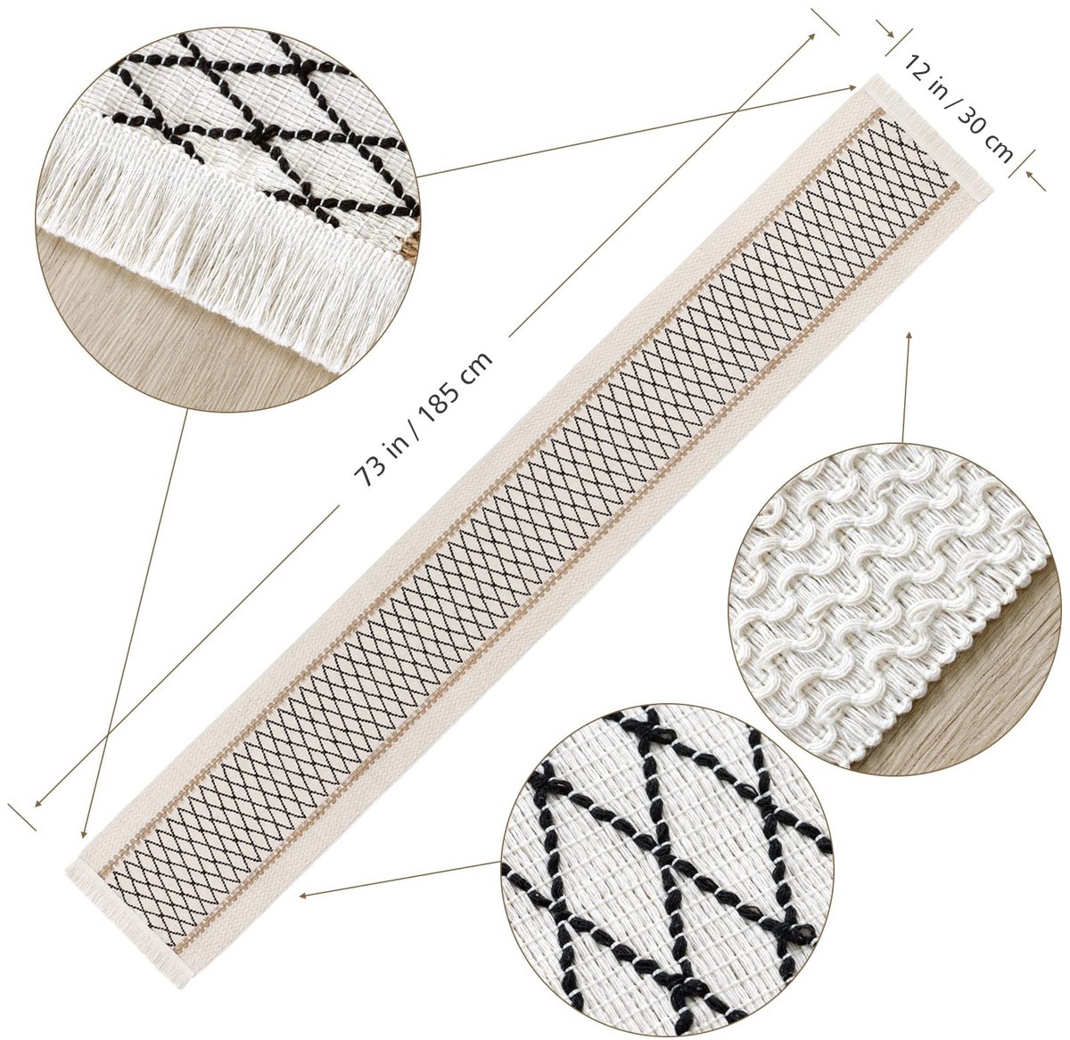 Dailygoods- Tafelloper Boho - Handgeweven Katoen/Jute - 30,5 x 182,9 cm - Voor Eettafel 4-6 Personen - Niet-Vervagend - Bescherming Tegen Krassen - Tafelkleed