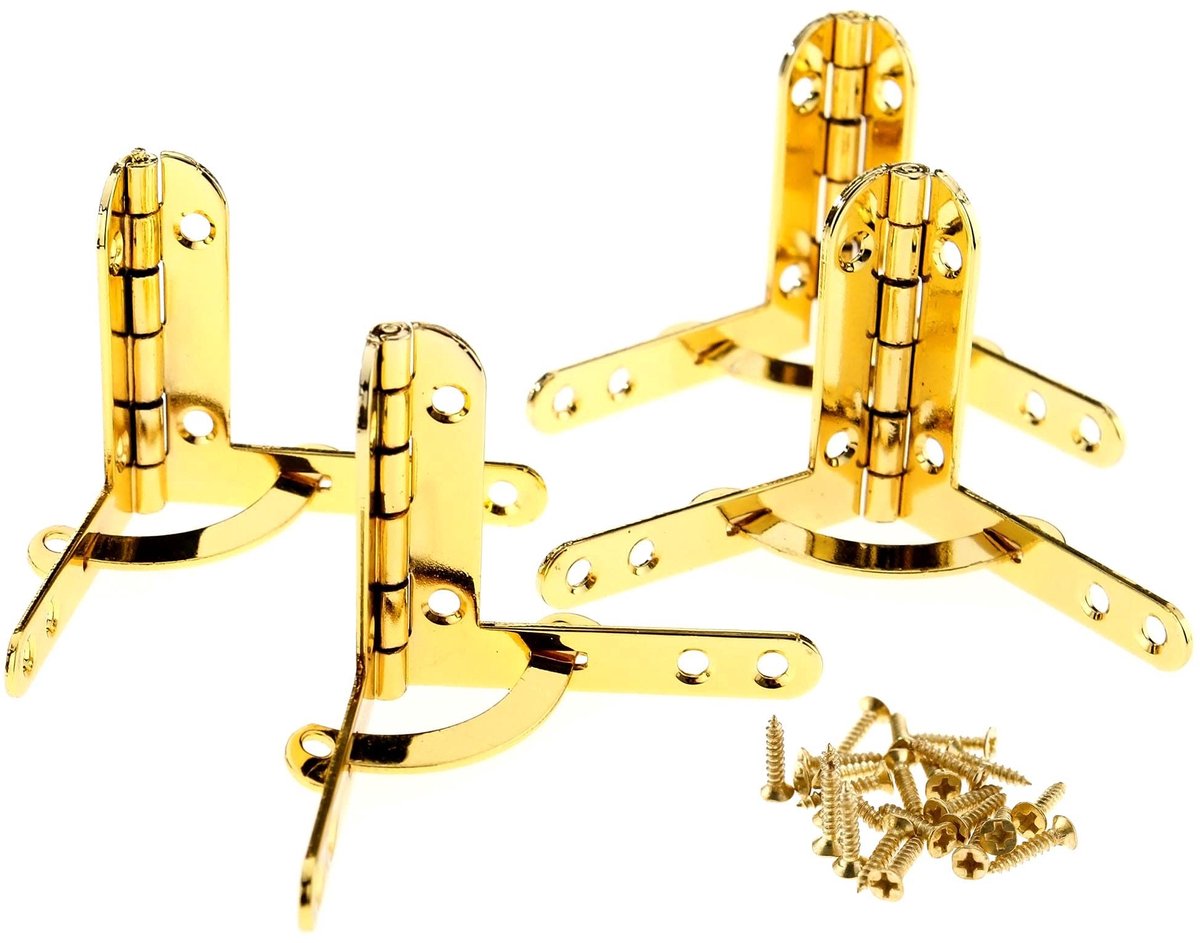 Dailygoods- Scharnieren Goud - Kwadrant Scharnieren - Kleine Scharnieren - Scharnieren Keukenkastjes - Scharnierpen - Inclusief Bevestigingsschroeven 4 stks/set - Kwadrantscharnier