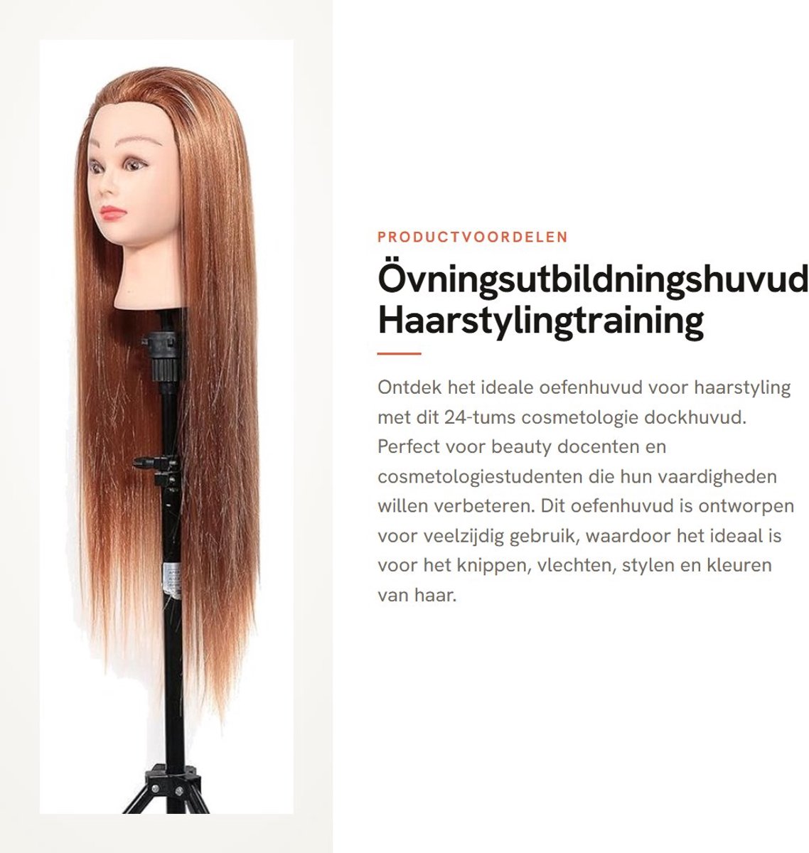 Dailygoods- Haarstyling Hoofd 24 Inch - Hittebestendig Vezelhaar - Oefenhoofd voor Kosmetologie - Kapsel/Styling - Geschikt voor Schoonheidsscholen - Gemakkelijk te Kammen - Haardummy