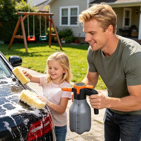 Elektrische Schuimsproeier - Oplaadbare Sproeier - Auto Wassen - Geoptimaliseerde Schuimproductie - 2 Liter Capaciteit - Grijs Oranje — afbeelding 3