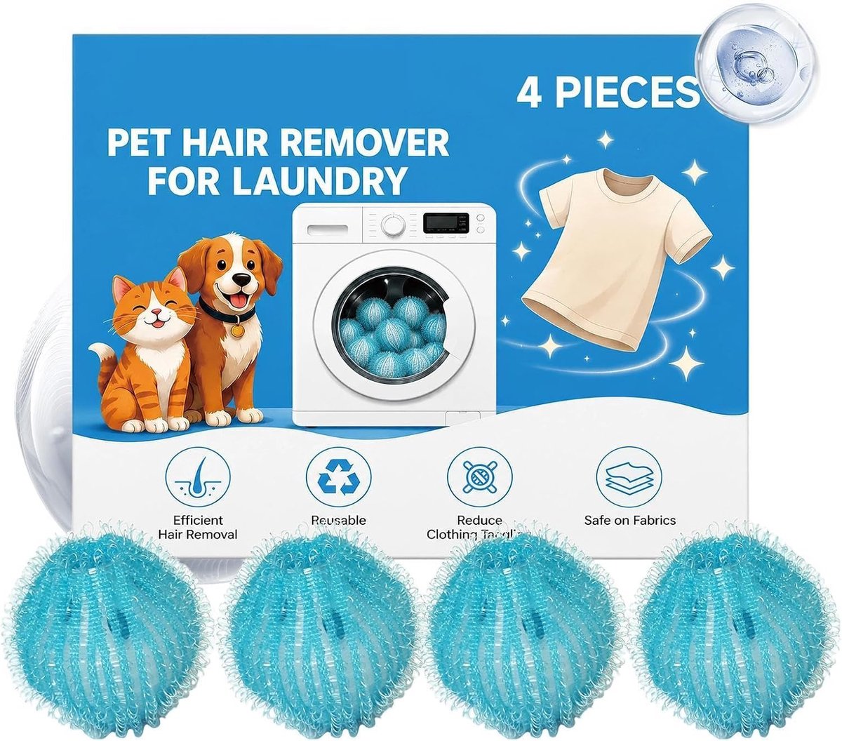 Haarverwijderaar Huisdieren - Pluisverwijderaar Ballen - Wassen Kleding - Ingebouwde Haarval - 4 Stuks - Grijs