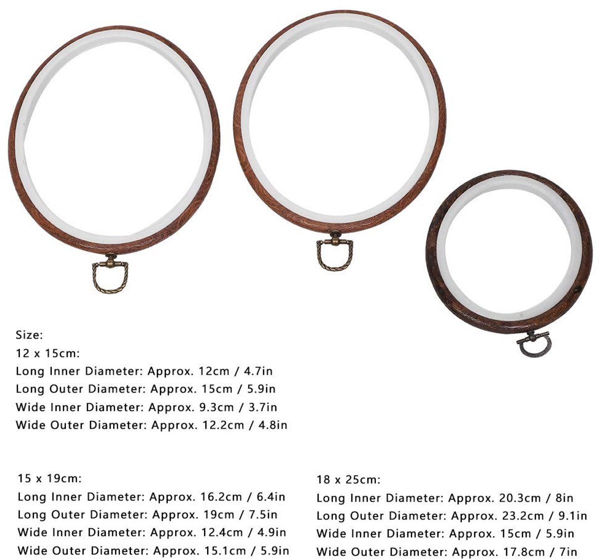 Dailygoods- Borduurring Set 5 Stuks - Borduurhoepels 12/15/18 cm - Borduuraccessoires - DIY Gereedschap - Voor Borduurwerk Ambacht - Borduurhoepel