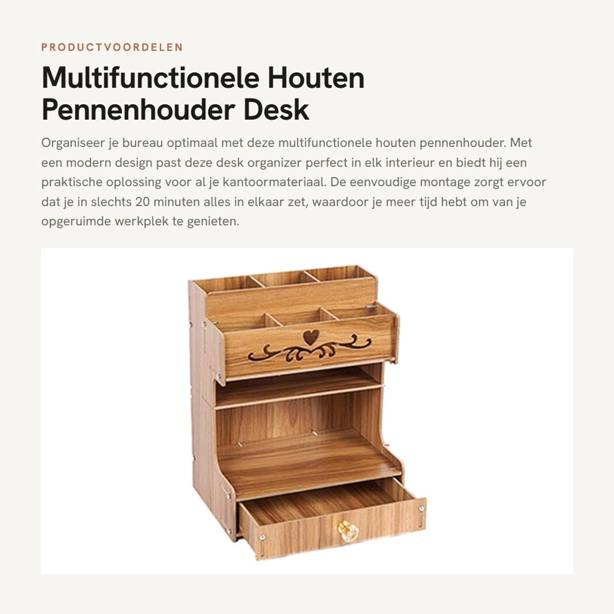 Dailygoods- Pennenhouder Houten - Bureau Organizer - Multifunctionele Opbergbak - Grote Capaciteit - Desk Organizer - Duurzaam Hout