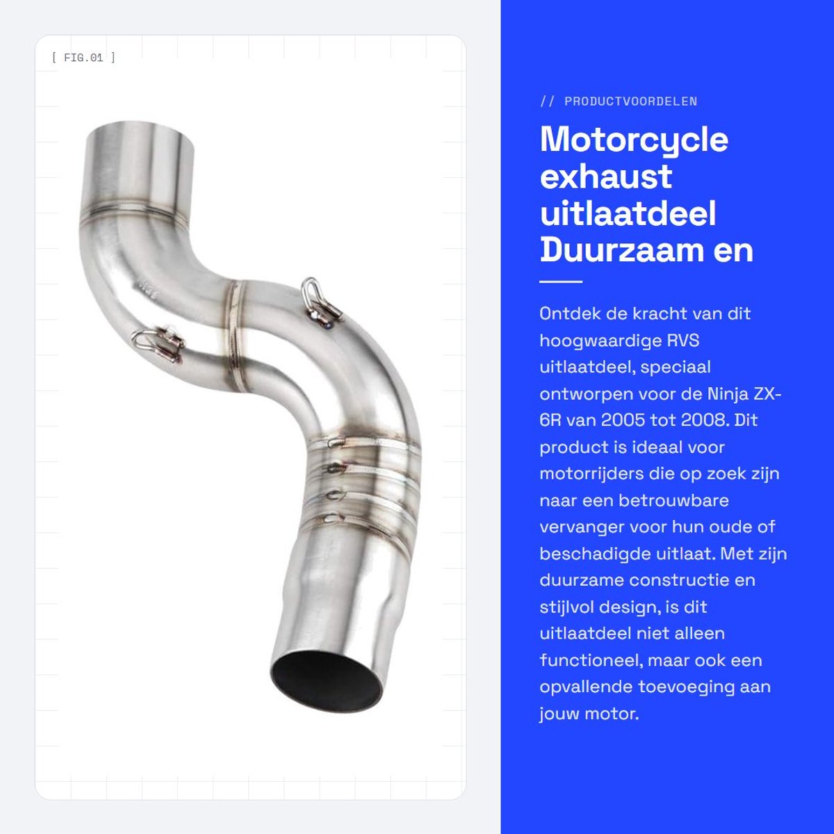 Dailygoods - Motorcycle exhaust - uitlaatdeel - Duurzaam en corrosiebestendig - Geschikt voor Ninja ZX-6R 2005-2008 - Perfecte vervanger - Stijlvol