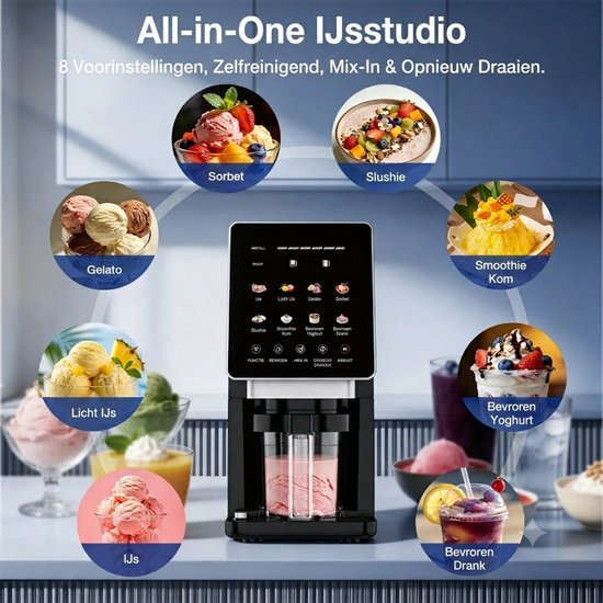 Hutjemutje - ijsmachine - ijsmaker - met 8 vooraf ingestelde programma's - zelfreinigende functie - mix-in & re spin functies - zwart — afbeelding 4