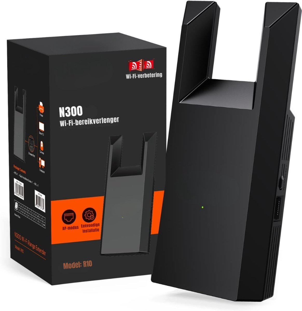 QORA® WIFI Versterker Stopcontact - WIFI Versterker - Zwart - 4cm x 8cm x 17cm