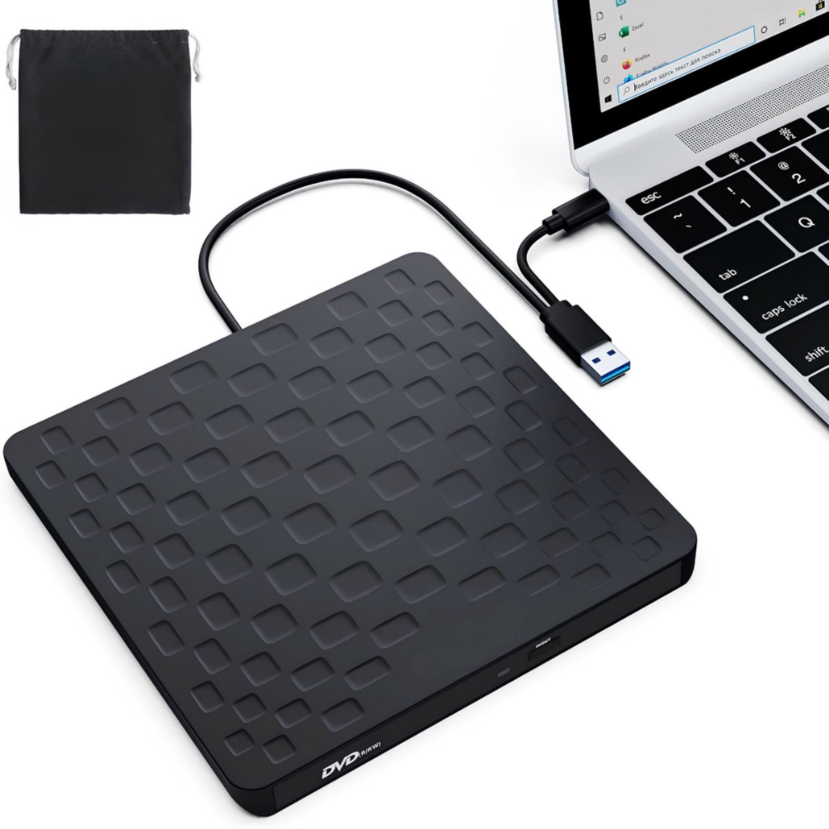 KAD® DVD Speler - USB 3.0 en Type-C - DVD Speler Laptop - DVD Brander - Zwart - 15cm x 15cm x 2cm