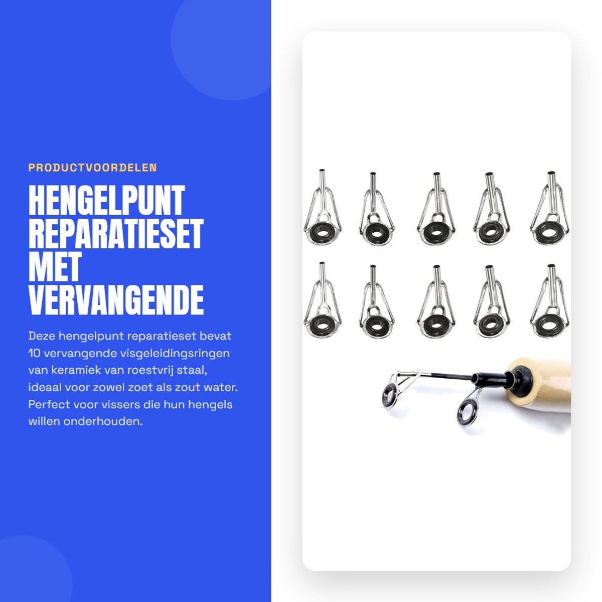 Dailygoods- Hengelpunt Reparatieset 10 Stuks - Vervangende Visgeleidingsringen - Keramiek/Roestvrij Staal - Diameter 1,6/1,8/2,0/2,2/2,4 mm - Lichtgewicht/Antiverdraaing - Geschikt voor Zoet/Zout Water - Hengelringen