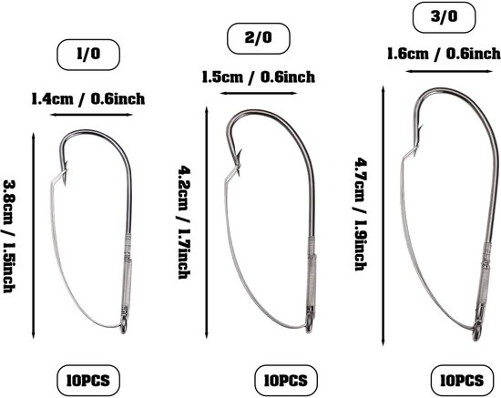Inovra- Vishaak Set van 30 Stuks - Maten #1/0/#2/0/#3/0 - Koolstofstaal - Anti-Opknoping - Lange Hals - Voor Ondiep Water - Visaccessoires van inovra — afbeelding 5