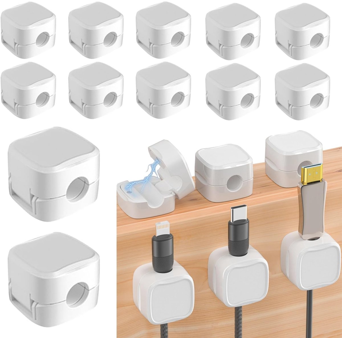 Dailygoods - 12 stuks kabelclip-organizer, magnetische kabelhouders, zelfklevende kabelklemmen, zelfklevende kabelhouders, organizer voor kabelhouder voor thuis, telefoon, USB, auto (wit)