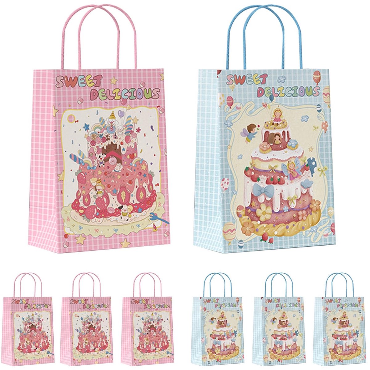 Dailygoods- Papieren Zakken 21 x 15 x 8 cm - 8 Stuks - Geschenktas - Papieren Draagtassen - Herbruikbare Feestzakken - Handvatten - Geschenkzakjes