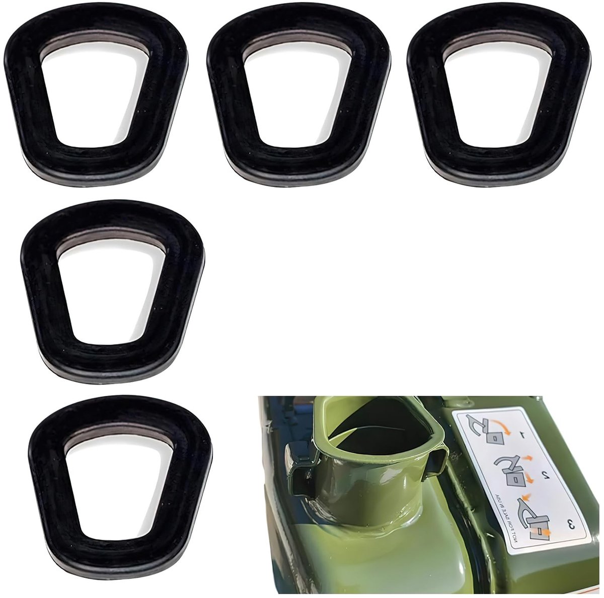 Dailygoods - Afdichtingen voor jerrycan - Reserveafdichtingen voor benzine - Duurzaam rubber - Zwart - 20 Liter - Geschikt voor jerrycan - 5 stuks