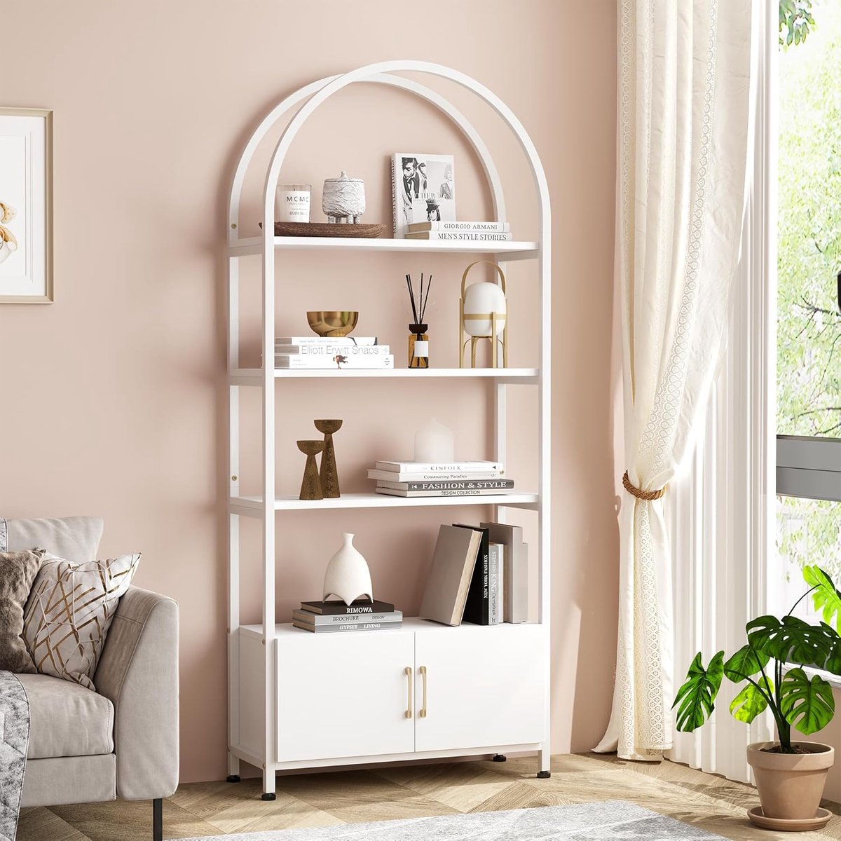 Boekenkast - Opbergrek - Woonkamer Decoratie - Gebogen Design - 181x80x28 cm - Wit