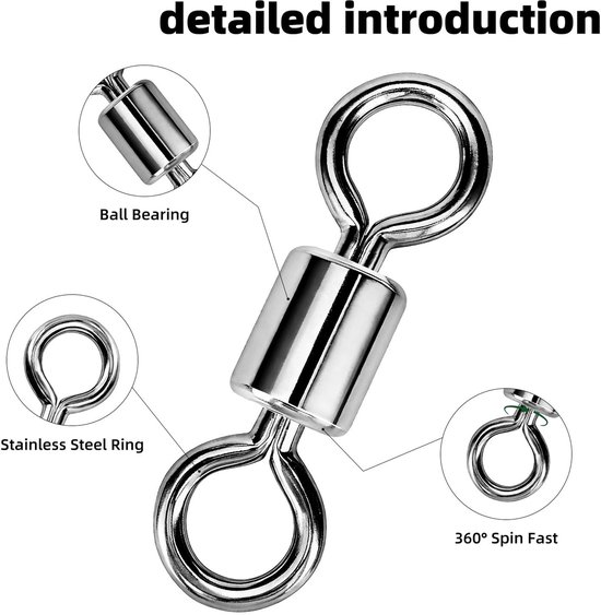 Dailygoods- Vatvissen Wartels 260 Stuks - Karpervissen Snaps Kit - Rolling Connector Swivel - Hoogwaardig Gelegeerd Staal - Roestvrij en Slijtvast - 360 Graden Flexibel Draaiend Ontwerp - Viswartels — afbeelding 4