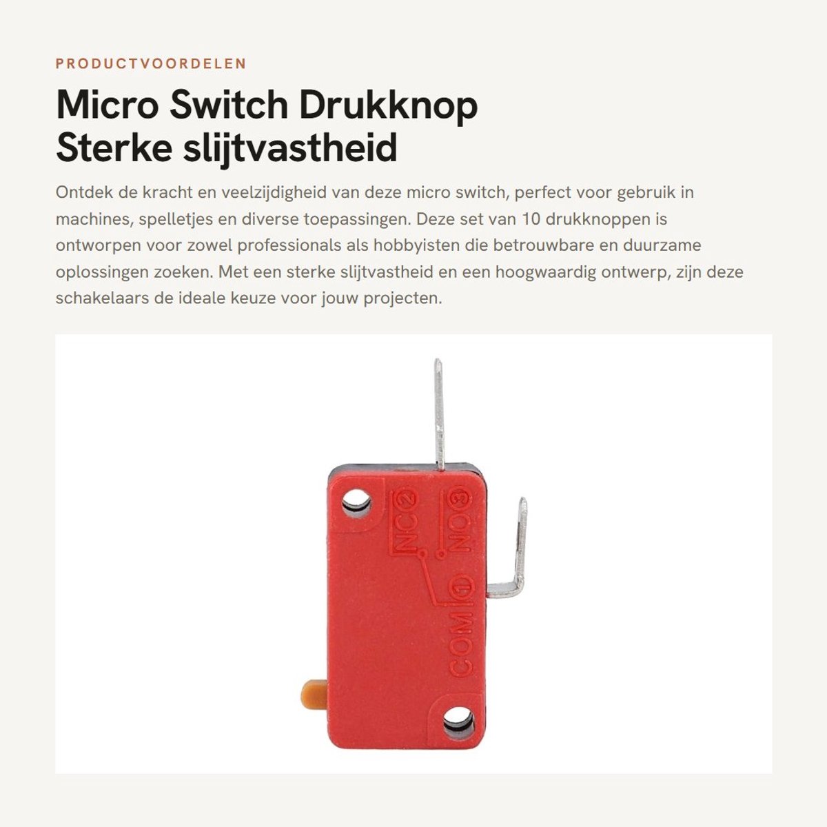 Dailygoods- Microschakelaar 10 Stuks - Drukknop - Zuilgang - Machinespel - ABS Materiaal - Slijtvastheid