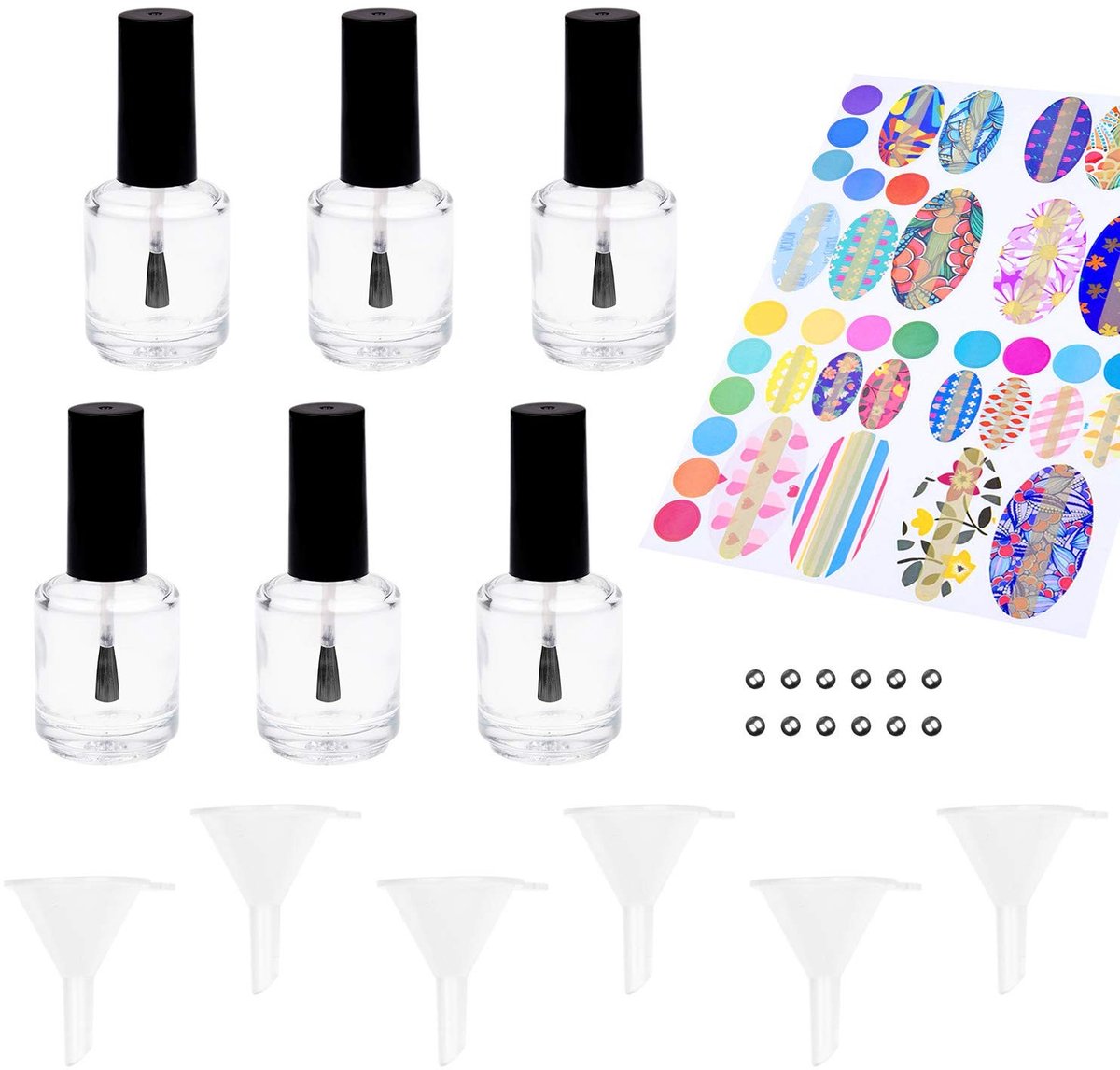 Dailygoods - Set van 6 Lege Nagellakflessen met Dupont-kwasten en Trechter