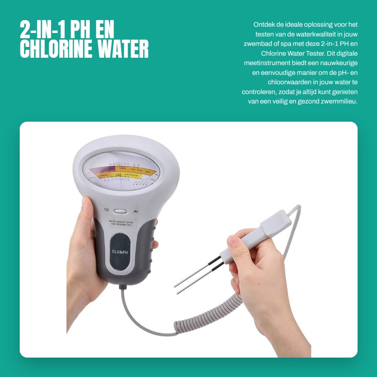 Dailygoods- Watertester Digitale Waterkwaliteit Monitor - pH-Meter - Chloor Tester - Zwembad Tester - Robuust Kunststof - Groot Scherm - Waterkwaliteitmeter