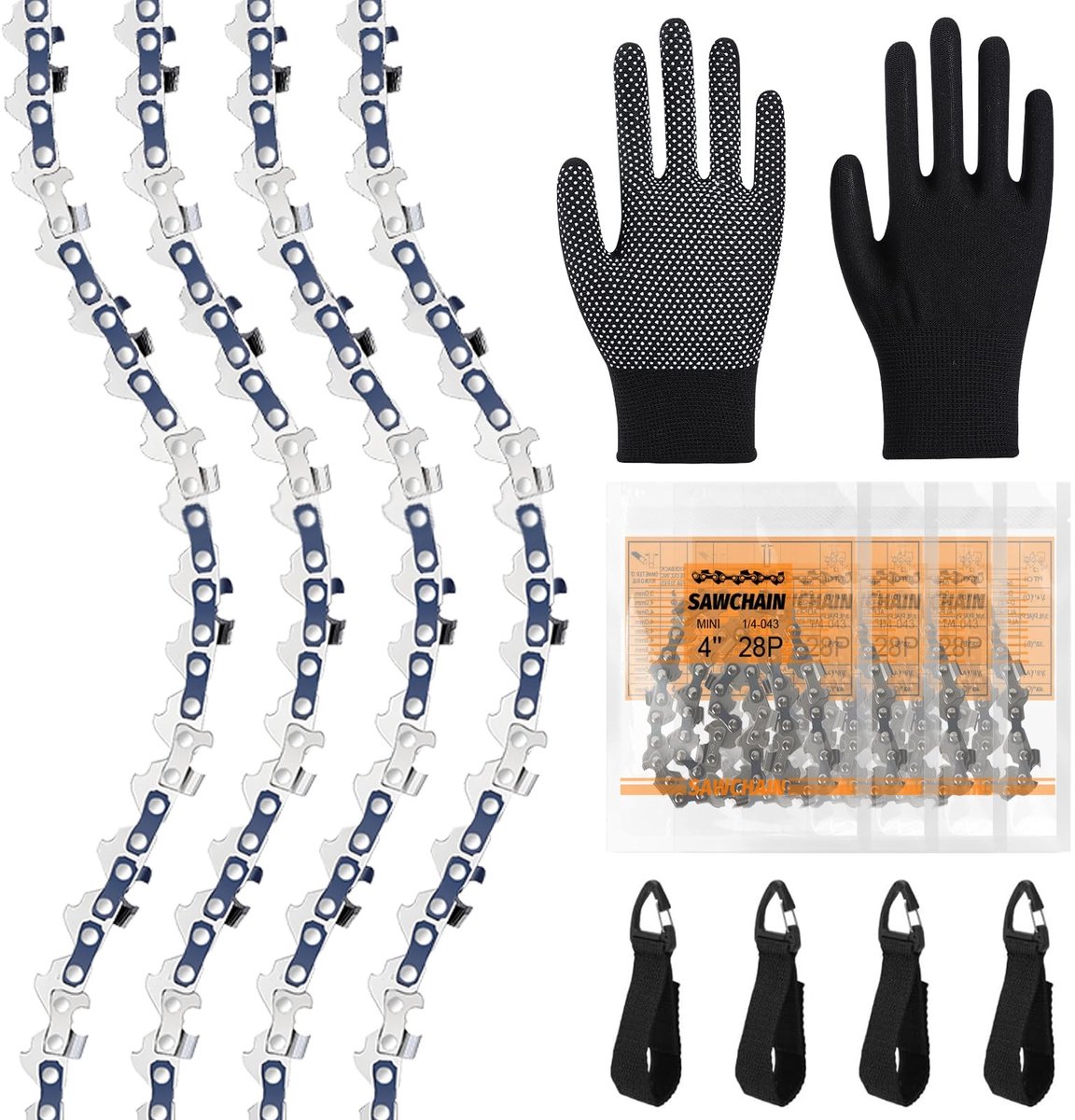 Dailygoods- Mini-kettingzaag Kettingen 4 Stuks - Compatibel met Stihl GTA 26 - 4 Inch (10 cm) - 1/4 Inch LP - 1,1 mm Dikte - 28 Aandrijfschakels - Zaagketting