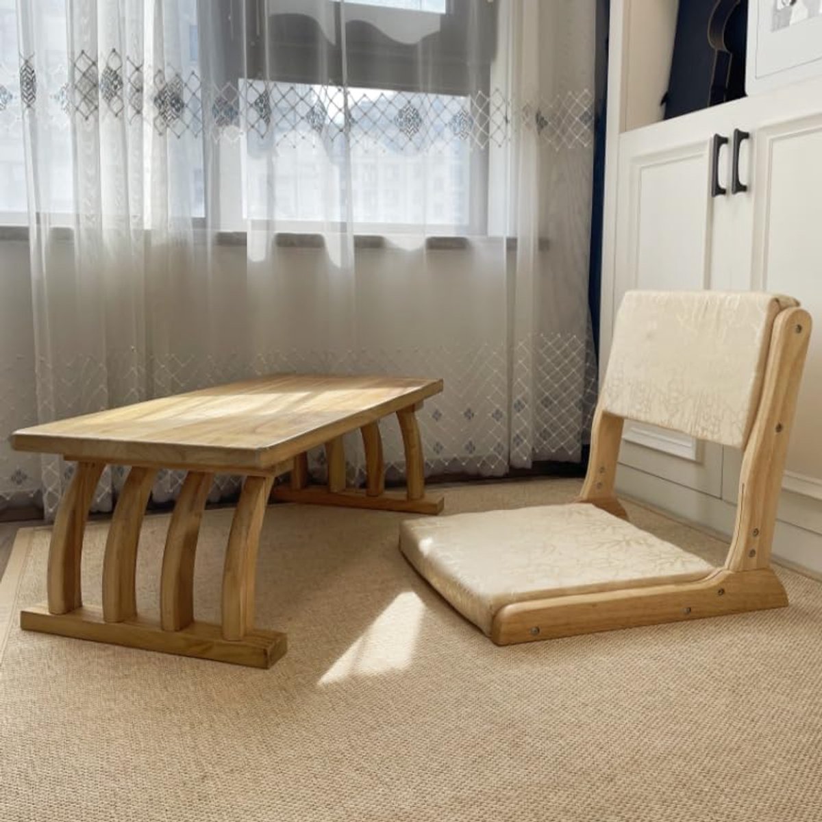 Meditatie Stoel - Vloerstoel Zaisu - Ontspannen Zitten - Met Rugsteun - Geen Montage - Beige