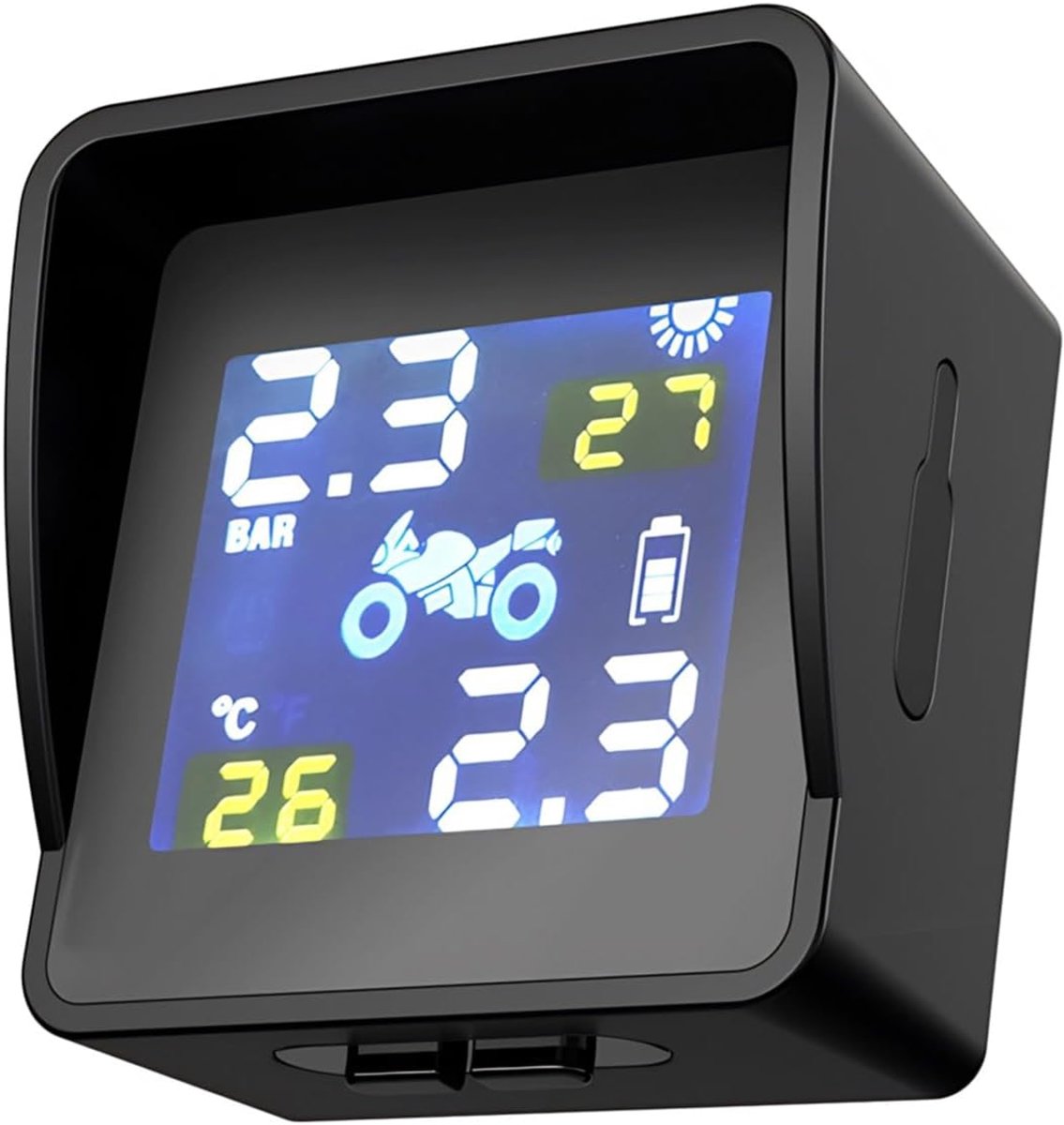 Bandenspanningsmeter Motor - TPMS Systeem - Veilig Rijden - Zes Alarmmodi - LCD Display - Zwart