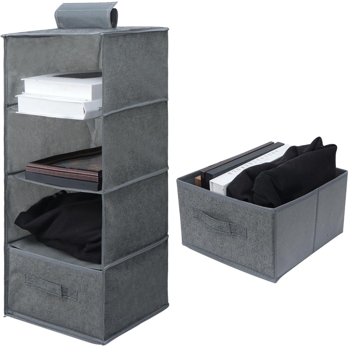 Dailygoods - Ruimtebesparende kast - Organizer met 4 vakken - Incl. lade - Grijs - Wasbare