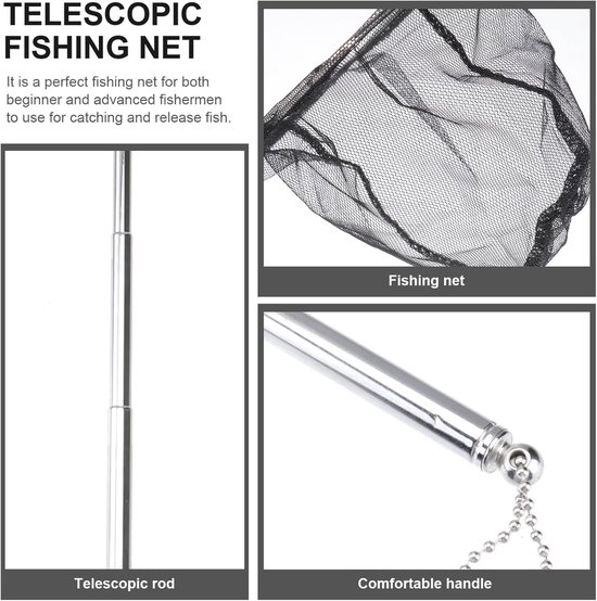 Visnet Set - Schepnetten Vissen - Aquarium Schoonmaken - Uitschuifbare Handgrepen - 3 Stuks - Zilver — afbeelding 4