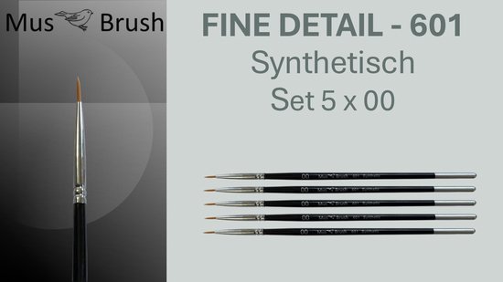 MusBrush Serie 601 - 5 x Nr. 00 - Rond - Fineliner - Penselenset