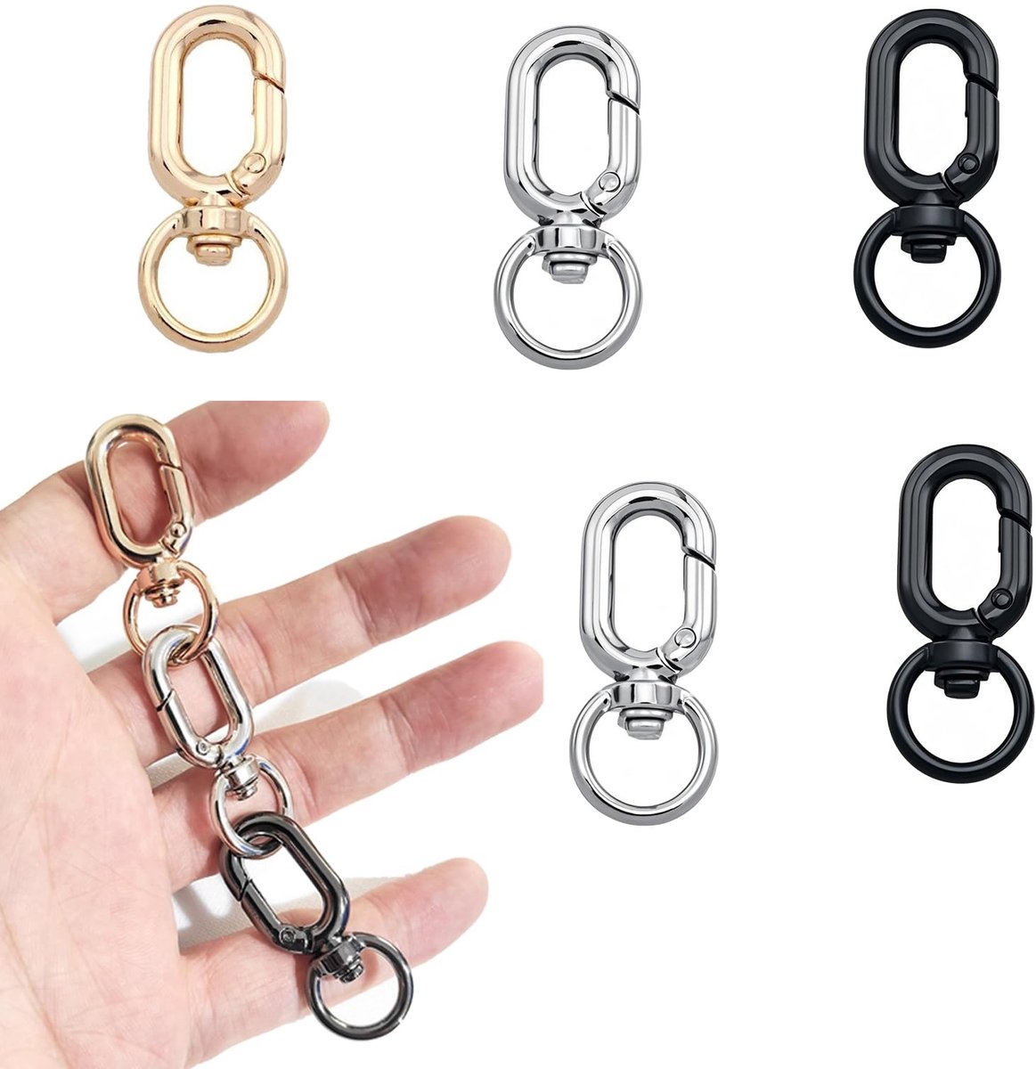 Dailygoods- Karabijnhaak klein - Sleutelhanger - Sleutelhanger set 6 stuks - Ronde veersluitclip - Hoogwaardig materiaal - Duurzaam en robuust