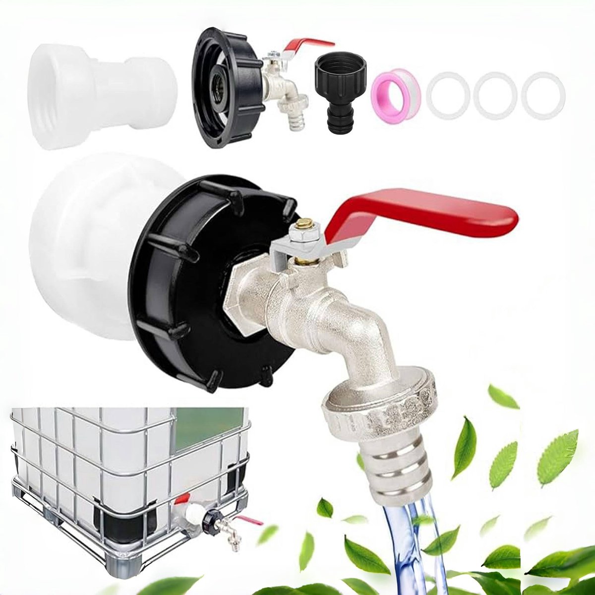 Dailygoods - IBC-tankadapter, IBC-tankkraan, 1000 liter, IBC-tankadapter, IBC-kraanadapter, voor buiten, tuin, watertank, regenadapter