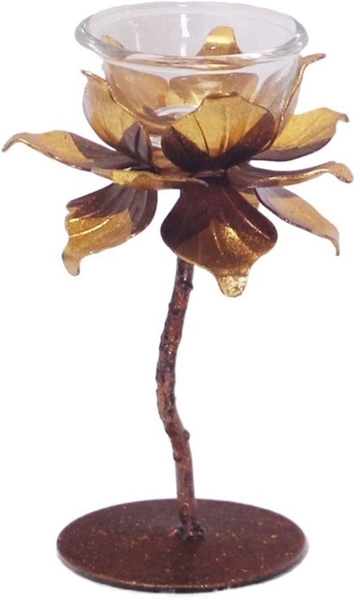 Kandelaar Bloemvorm - Kaarsenhouder Ornament - Sfeerverlichting Thuis - Creatief Ijzeren Design - 8 x 24 cm - Elegant Zwart