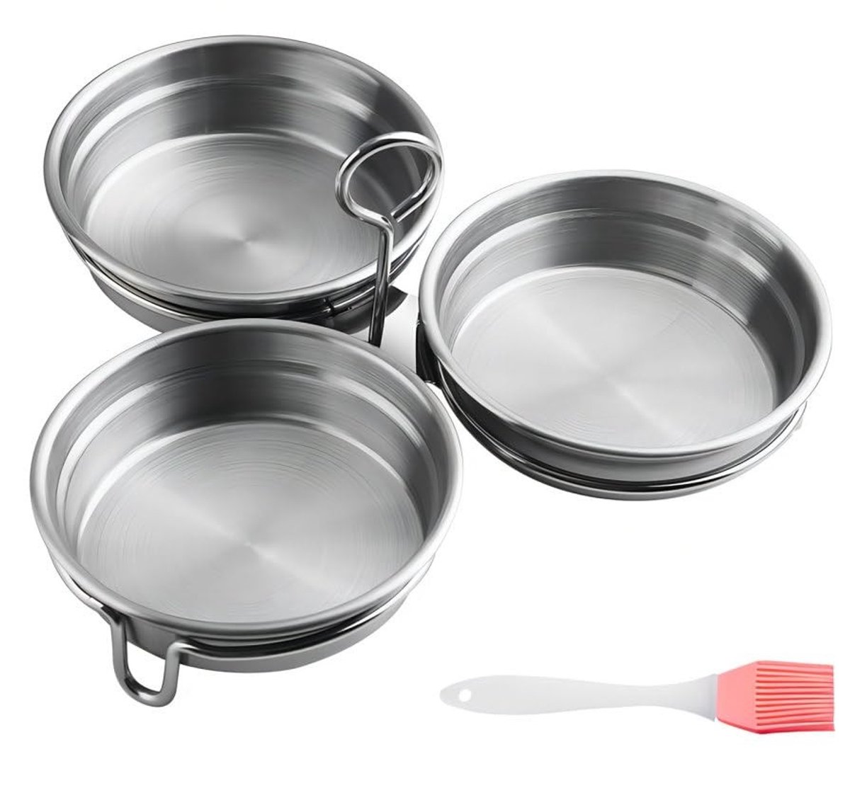 Dailygoods- Eierpocheerpan Roestvrij Staal - Ronde/Hartvormige Eierpocheerpan - 1 Oliekwast - Voor Gekookte/Egestoomde Eieren - Maximaal 3 Eieren Tegelijk - Efficiënt Ontwerp - Eierstomer