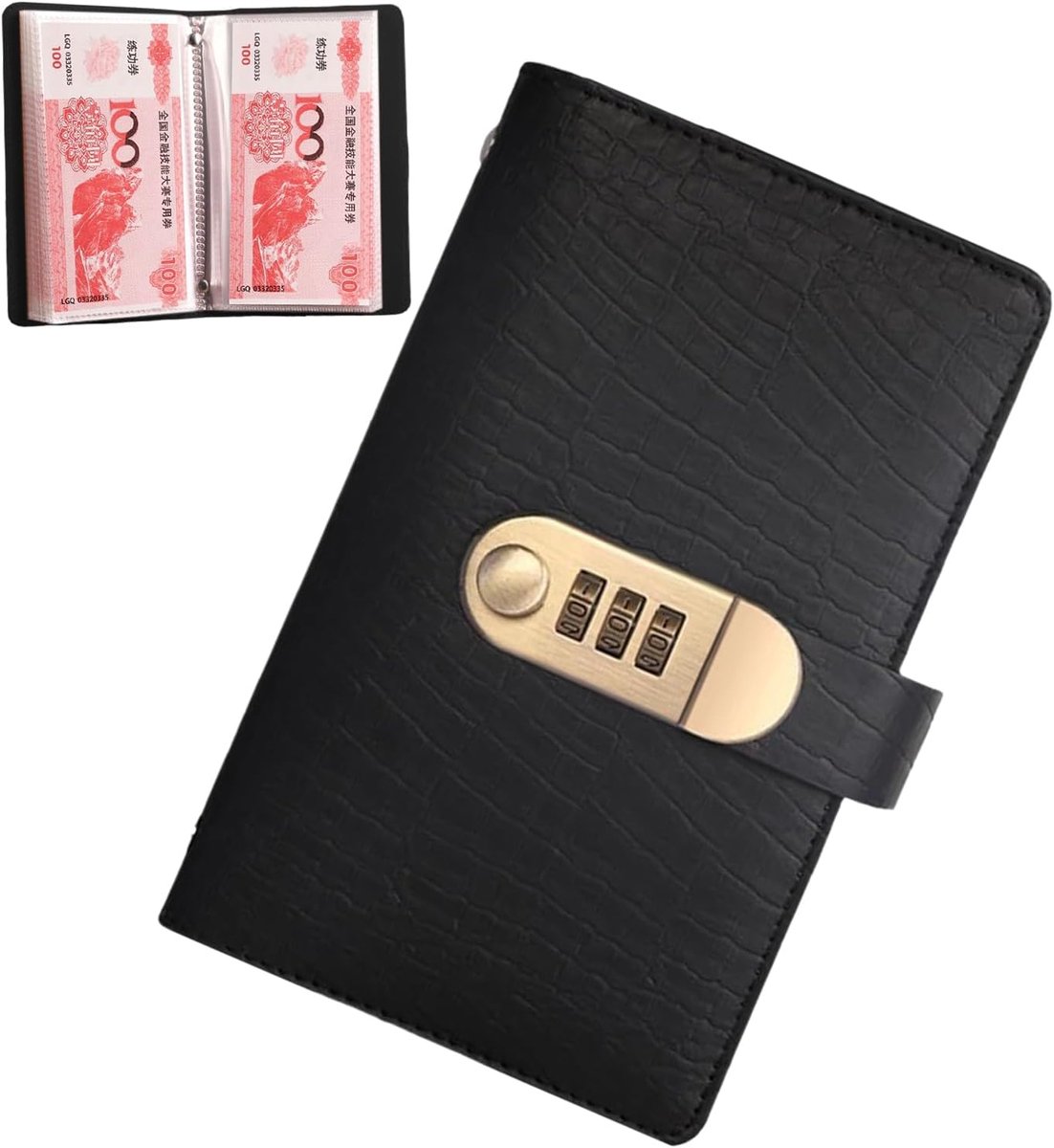 Geldbesparend boek - Budget planner - Geld beheren - Combinatieslot - 100 pagina's - Zwart