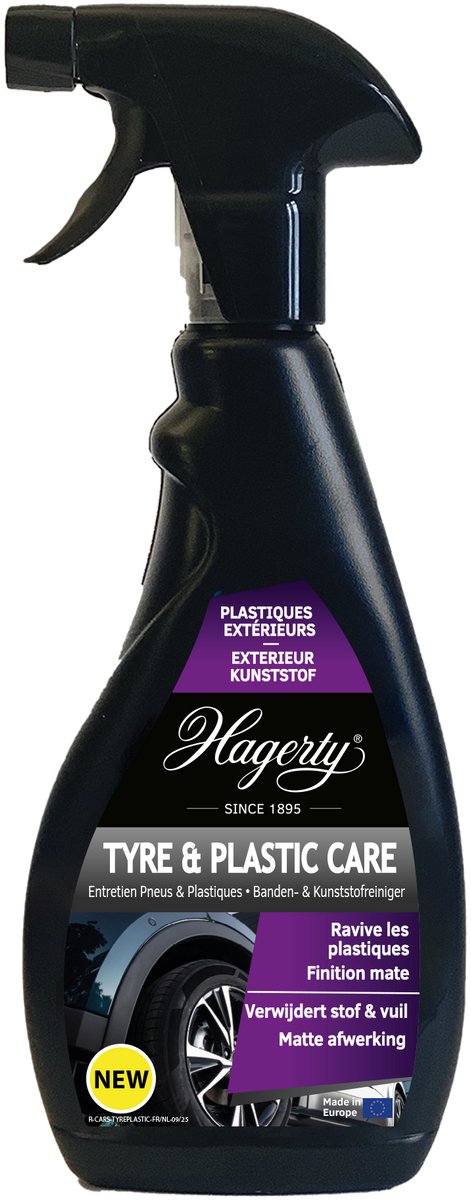 Hagerty Tyre & Plastic Care 500 ml – Banden- & Kunststofreiniger – Reinigt & Verzorgt – Matte Afwerking – UV-bescherming – Voor Exterieur Kunststof, Banden & Bumpers – Spray