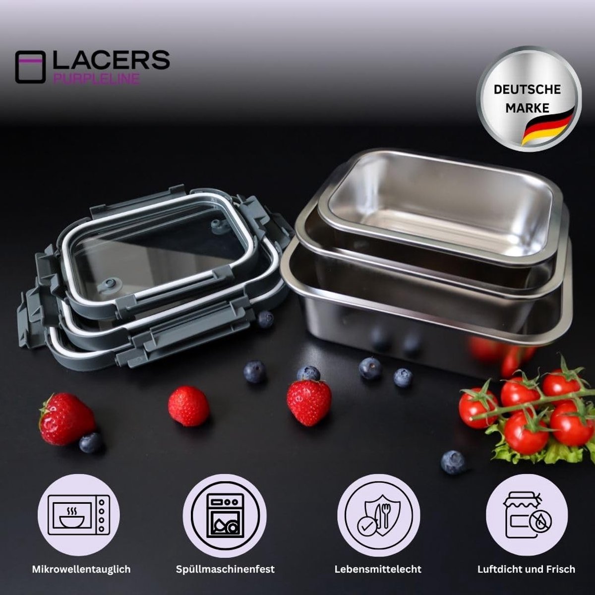 Dailygoods- Voorraaddozen 6-delig - Roestvrij Staal - Glazen Deksel - 800/1250/1800 ml - Hygiënische Opslag - Stijlvolle Set - Opbergdozen — cadeau in Wonen & Interieur - foto 4