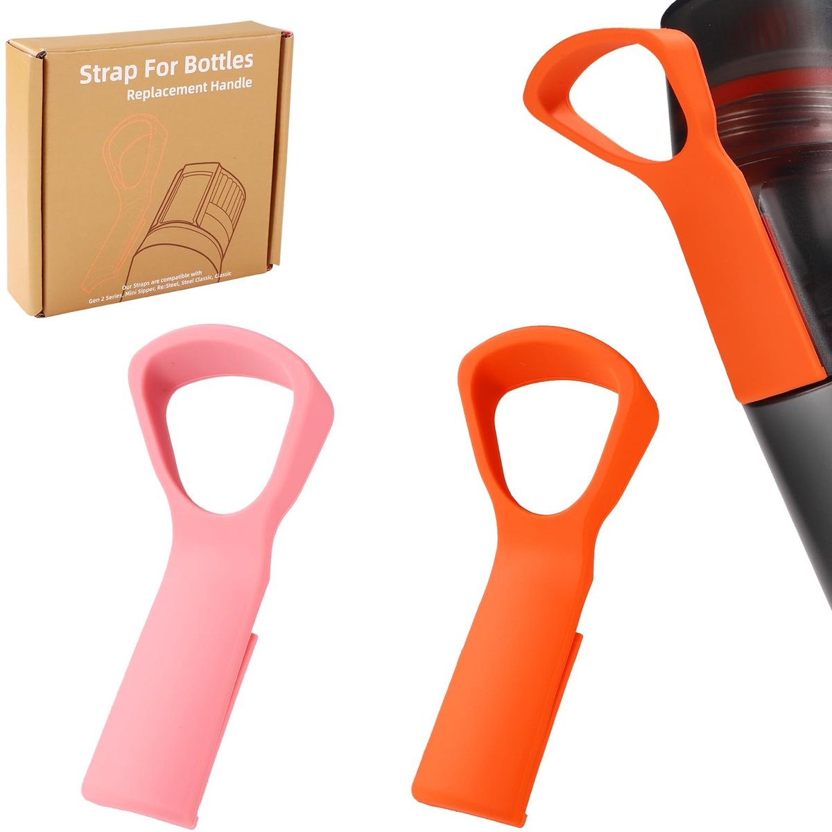 Dailygoods - 2st Siliconen Handvatten voor Air Up Waterfles - Roze en Oranje