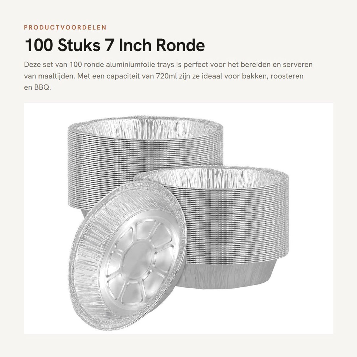 Dailygoods- Aluminiumfolie Trays 100 Stuks - 7 Inch Ronde Schalen - Wegwerp Voedsel Containers - 720ml Capaciteit - Lichtgewicht/Duurzaam - 18 x 13,5 x 4 cm - Wegwerp Voedselcontainers