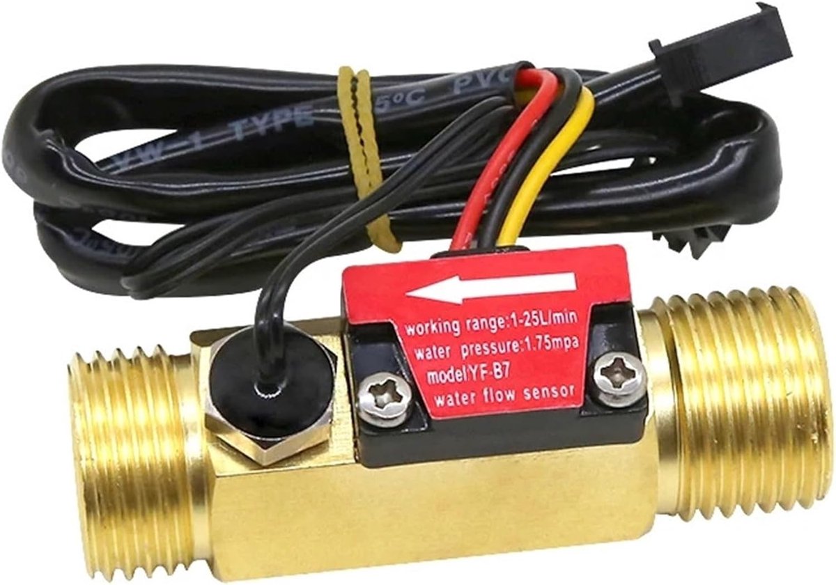 Waterstroom Sensor - Vloeistofmeter - Vloeistofmeting - Met Temperatuurdetectie - G 3/4" - Messing