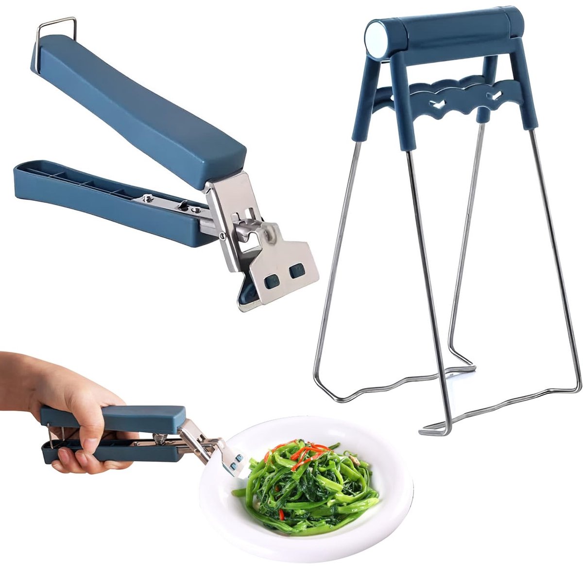 Dailygoods - SOGHO Schaalgreep Grijptang Roestvrij Staal Keukenset 1x Retriever Tongs 1x Anti-Hete Tongs Met Antislip Siliconen Handvat Luchtfriteuse Tongs