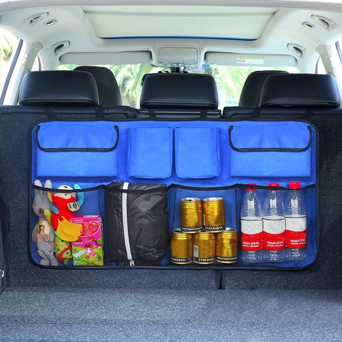 Auto Organizer - Opbergtas Achterbank - Reizen en Opbergen - 8 Vakken Verstelbaar - 89 x 46 cm - Blauw