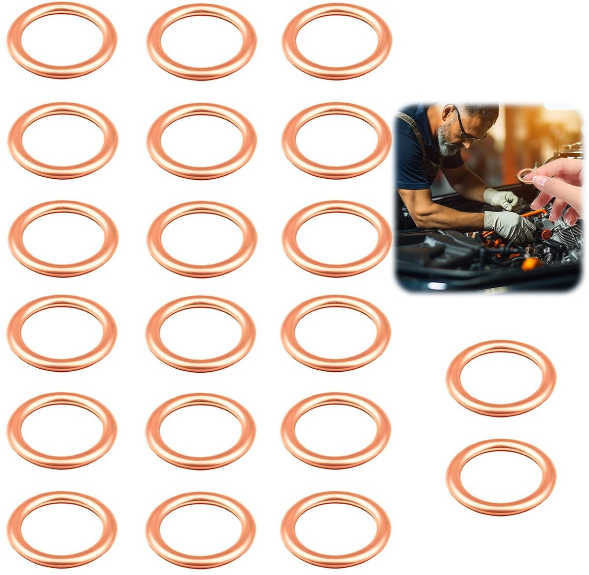 Dailygoods - 16 koperen vulringen M16 x 22 mm voor olie-afvoerschroeven, bouten, moeren, veer, compatibel met afzonderlijke series van de VAG-groep