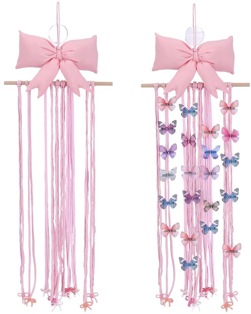 Dailygoods- Booghouder Grote Capaciteit - Haaraccessoires Organizer - Muurbeugel - Roze Strikken - Hoofdband Display - Eenvoudig te Monteren - Haaraccessoire Organizer