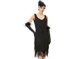 VLEMICO- Charleston-jurk jaren '20-stijl - Mouwloos - V-hals - Knielang - Pailletten - Perfect voor Gatsby-themafeest - Vintage Jurk