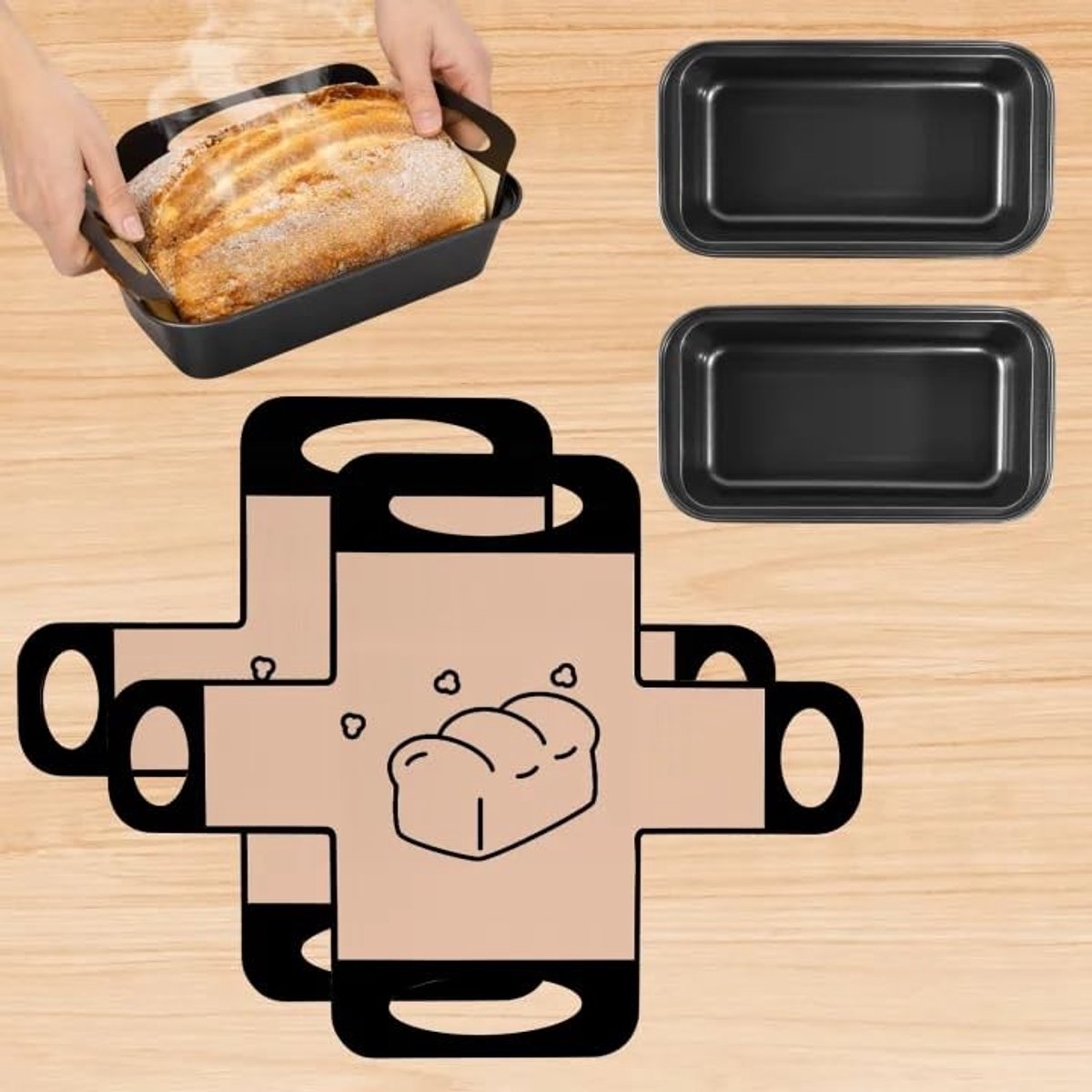 Dailygoods- Broodbakvorm set van 2 - Koolstofstaal - Antiaanbak - Rechthoekig - 27,5 x 15 x 6 cm - Inclusief bakmat - Broodvorm