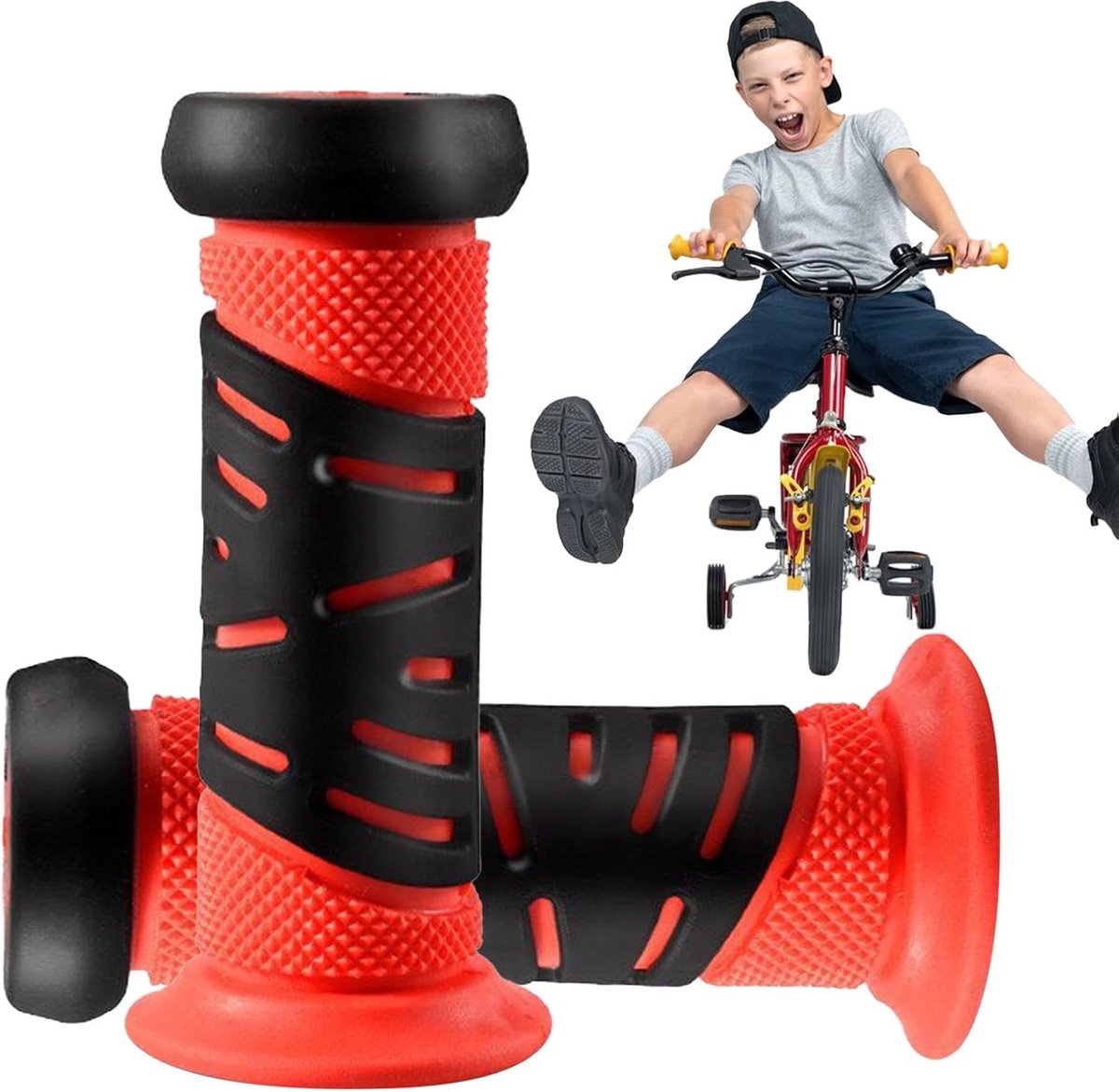 Fietsstuurgrepen - Zachte handvatten - Comfortabel fietsen - Gestructureerd patroon - Set van 2 - Rood