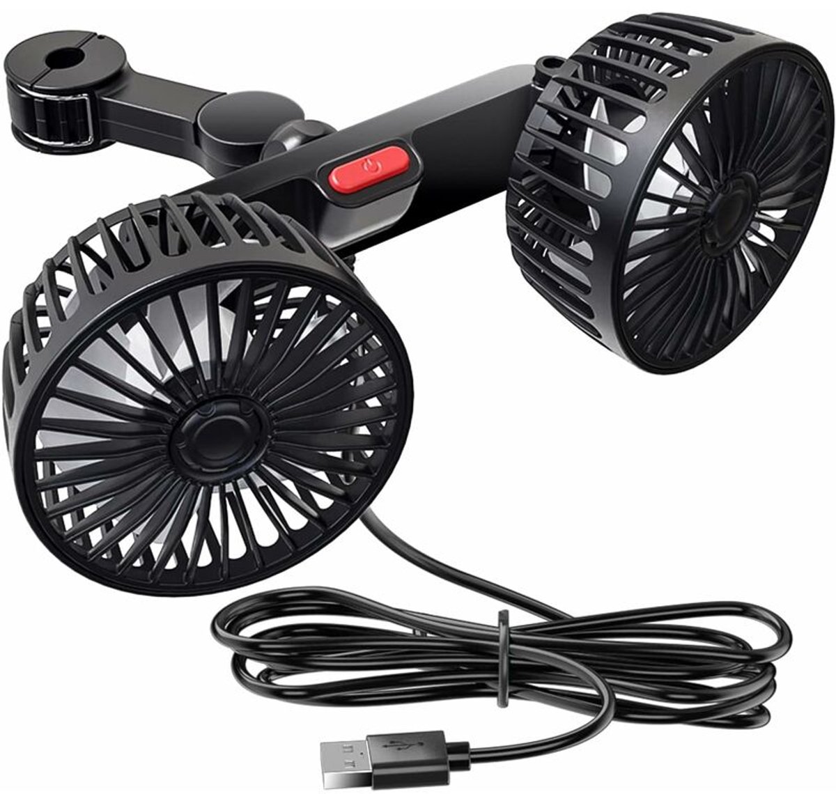 YAGXIG autoventilator voor achterbank - nieuwe autoventilator met dubbele kop (2026) - ventilator voor achterbank met USB-aansluiting - verstelbaar - voor auto's, SUV's en campers, voor het koelen van de achterbank